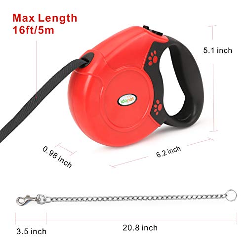 Idepet Correa retráctil para Perros de Alta Resistencia para Perros Pequeños y medianos, diseño de Cadena de Acero Anti-masticación, 360 ° sin enredos, Sistema de Bloqueo