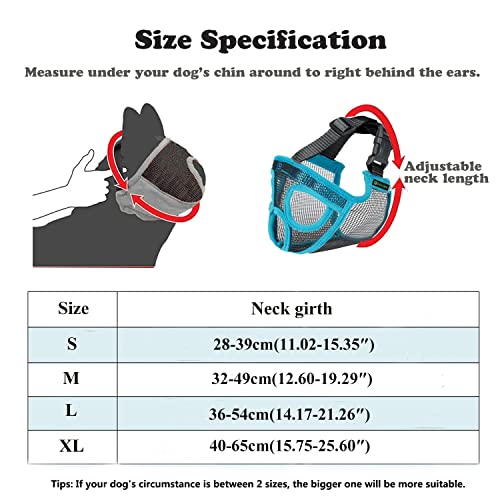 ILEPARK Bozal para Perros de Hocico Corto, Bozal de Bulldog francés, Anti-Mordiscos y Ladridos, Máscara para Perros Transpirable Ajustable(S,Azul)