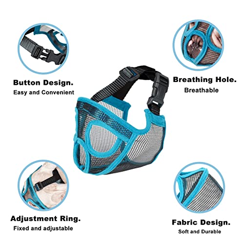 ILEPARK Bozal para Perros de Hocico Corto, Bozal de Bulldog francés, Anti-Mordiscos y Ladridos, Máscara para Perros Transpirable Ajustable(S,Azul)