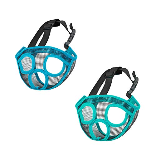 ILEPARK Bozal para Perros de Hocico Corto, Bozal de Bulldog francés, Anti-Mordiscos y Ladridos, Máscara para Perros Transpirable Ajustable(S,Azul)