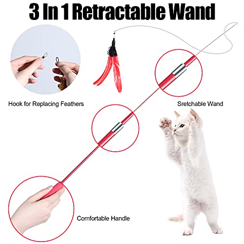 Juguete Interactivo con Plumas para Gatos, 6 Pcs Juguete de Plumas de Gato, Incluye 1 Varillas con 5 Juguete Interactivo Recargas