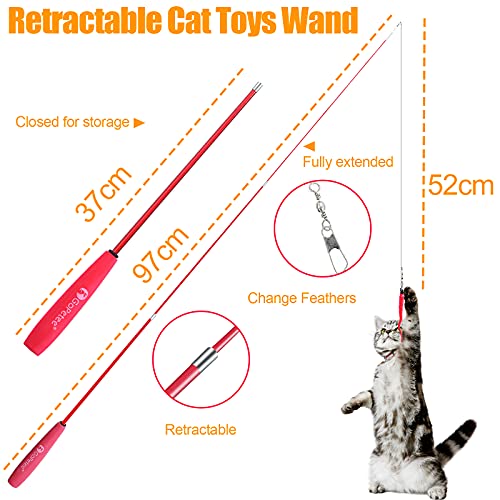Juguete Interactivo con Plumas para Gatos, 6 Pcs Juguete de Plumas de Gato, Incluye 1 Varillas con 5 Juguete Interactivo Recargas