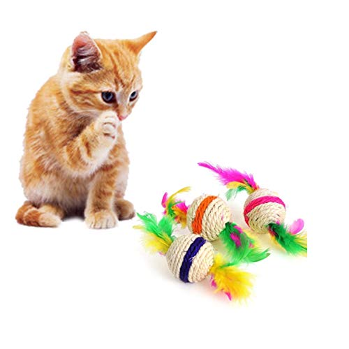 JZK 12 x Juguetes para Gatos, Bola de sisal rodante Pelotas Juguete de Plumas Interactivo para Gatitos Kitty