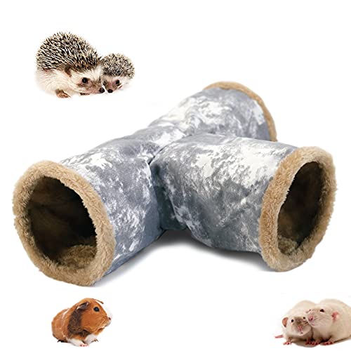 LeerKing tierno túnel Animales pequeños Jugar túnel 3 Tubos Lona Plegable Interior Felpa túnel con Ganchos para Conejillos de Indias Hurones Chinchillas hámsters roedores erizos Pequeño código Gris