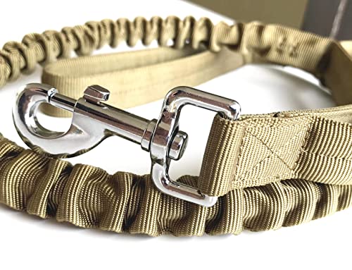 Leisegrün® Correa para perros de nailon | Correa elástica para perros con guía corta y amortiguador | Longitud de 120 cm hasta 170 cm | Color coñac beige.