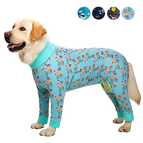 Mascota Perro Grande Ropa Ajustada Mono de Perro con Estampado de Dibujos Animados Pijamas de 4 Patas Abrigo Ropa de destete del Vientre de enfermería Body Ropa de hogar 12