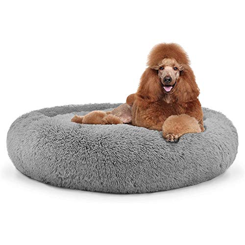 miaosss Cama súper Suave para Perros y Gatos, cojín Redondo de Felpa para una Mejor cabaña para Perros y Gatos Cama de Cueva Igloo Premium Calming Cave Bed Varios tamañosLight grey-90cm(35.4 in)