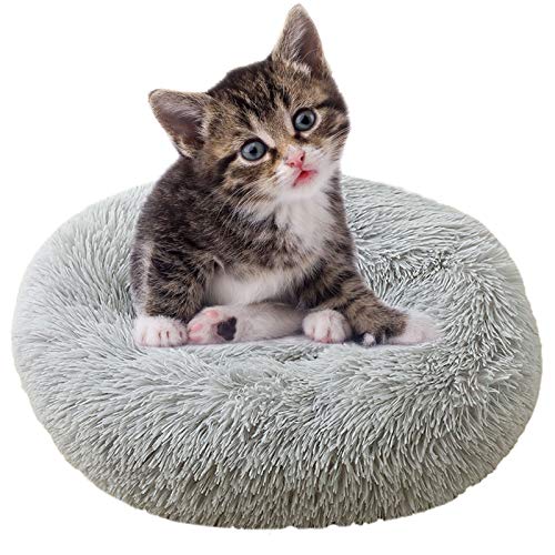 miaosss Cama súper Suave para Perros y Gatos, cojín Redondo de Felpa para una Mejor cabaña para Perros y Gatos Cama de Cueva Igloo Premium Calming Cave Bed Varios tamañosLight grey-90cm(35.4 in)