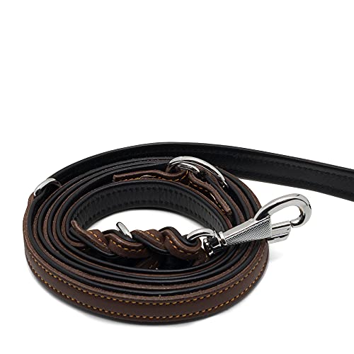 Michur Minimo Twist - Correa de piel para perros, color negro y marrón, 2 m, apta para collar minimalista, 3 posiciones