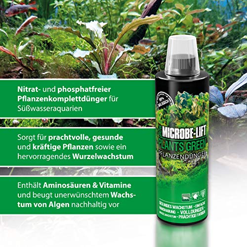 MICROBE-LIFT Plants Green – Fertilizante para Plantas, abono Completo semanal con Todos los oligoelementos y vitaminas Importantes, para Plantas de Acuario magníficas y sanas,