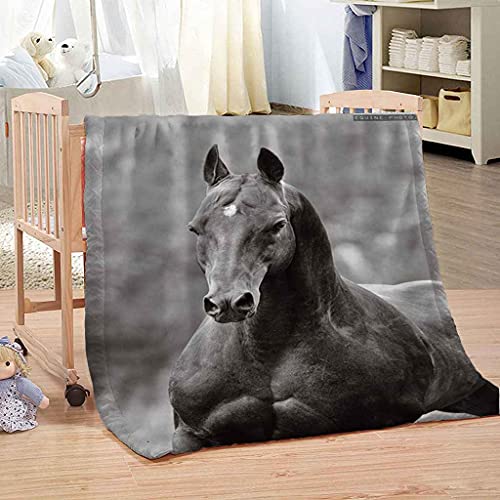 MIJYLD Manta de Felpa de Franela Caballo Animal Negro Manta 3D Manta de Forro Polar Gruesa Cálida y Esponjosa Manta para el hogar y de Viaje, Manta para sofá Cama, Fácil de cuidar 70x100 cm