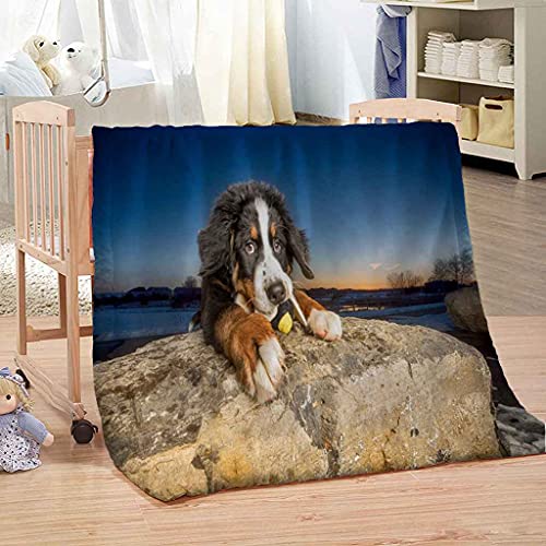 MIJYLD Manta de Felpa de Franela Perro Animal Blanco y Negro Manta 3D Manta de Forro Polar Gruesa Cálida y Esponjosa Manta para el hogar y de Viaje, Manta para sofá Cama, Fácil de cuidar 100x130 cm