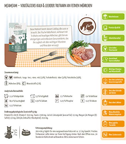 Mjamjam Quetschie - Exquisite Calf & Turkey en deliciosas zanahorias baby (paquete de 12 x 125 g)