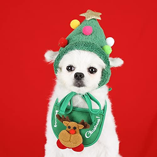 Montloxs Sombrero de Navidad Verde para Mascotas con Bolas de Colores Gorra de Papá Noel Ajustable pequeña Decoración Linda para Mascotas Accesorios para la Cabeza para Perros Gatos Cachorros Gatitos