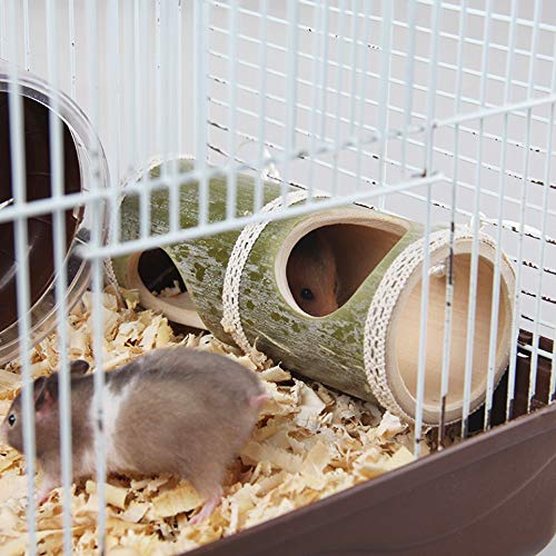 N|A Allazone 3 Pz Juguetes para Masticar Hámster, Túnel Hámster de Bambú, Serrín de Hámster y Cepillo de Limpieza para Hámster Conejos Rata Cobaya Chinchilla