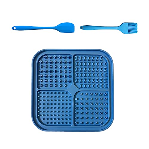 NC – Estera para perros grande sin BPA, 1 pieza de estera antifugas con fuerte fuerza de succión, alfombrilla para perros y gatos grande con 1 espátula de silicona + 1 cepillo de silicona, color azul