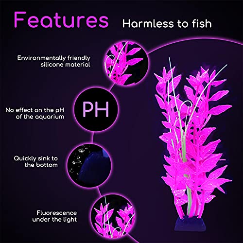 Nobleza - (20CM 6 Piezas Plantas de Acuario Artificiales con Efecto Luminoso, Adornos para Acuarios, Decoración de Peceras, Textura Realista | Silicona Ecológica No Altera Los Parametros del Agua