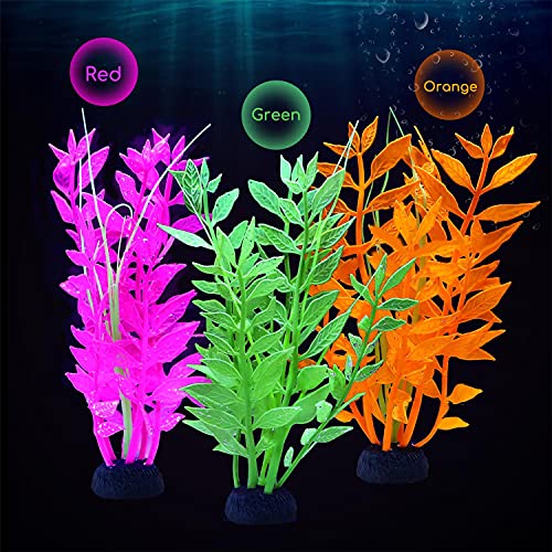 Nobleza - (20CM 6 Piezas Plantas de Acuario Artificiales con Efecto Luminoso, Adornos para Acuarios, Decoración de Peceras, Textura Realista | Silicona Ecológica No Altera Los Parametros del Agua
