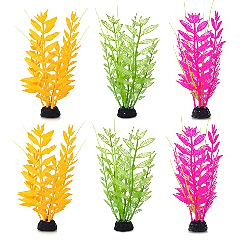 Nobleza - (20CM 6 Piezas Plantas de Acuario Artificiales con Efecto Luminoso, Adornos para Acuarios, Decoración de Peceras, Textura Realista | Silicona Ecológica No Altera Los Parametros del Agua