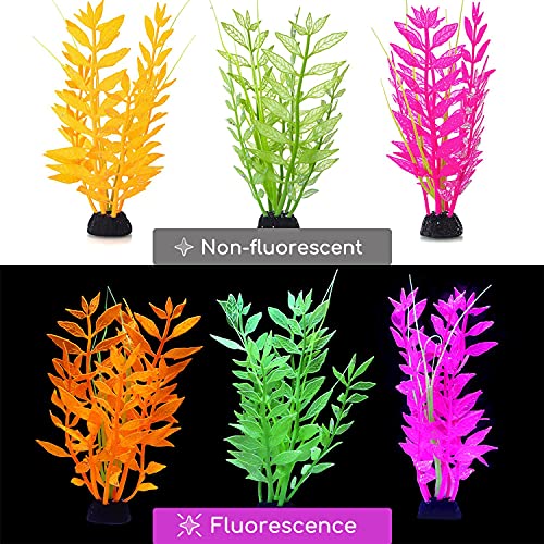 Nobleza - (20CM 6 Piezas Plantas de Acuario Artificiales con Efecto Luminoso, Adornos para Acuarios, Decoración de Peceras, Textura Realista | Silicona Ecológica No Altera Los Parametros del Agua