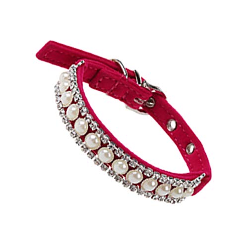 Ogquaton Tienda Rhinestone Collar de Perlas Cadena Collar Princesa Collares para Perros Gatos Mascotas Correas Accesorios Rosa Rojo S