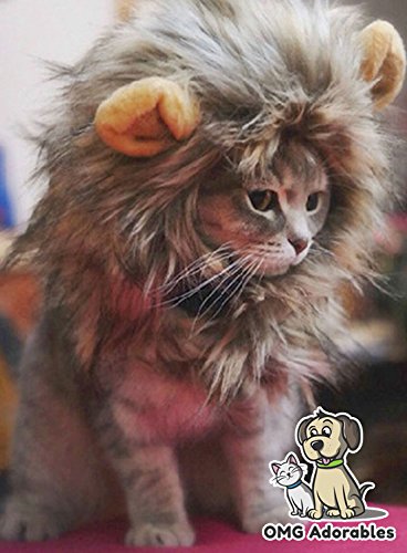 OMG Adorables Traje Melena de león para Gatos Suave,Peludo Peluca del Animal doméstico con oídos Lindos Se Adapta a los felinos Adultos y Perros pequeños