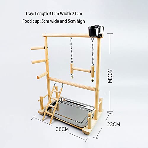 Oukerde Aves Juego Stand Área de Juego,Pájaros Parque de Juegos de Madera,Juguete Pájaro Perca Juego Soporte Gimnasio Oscilación Escalera Colgante para Aves De Compañía Pet Supplies
