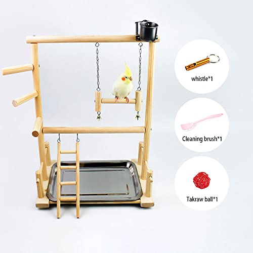 Oukerde Aves Juego Stand Área de Juego,Pájaros Parque de Juegos de Madera,Juguete Pájaro Perca Juego Soporte Gimnasio Oscilación Escalera Colgante para Aves De Compañía Pet Supplies