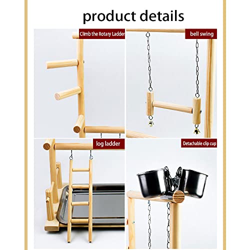 Oukerde Aves Juego Stand Área de Juego,Pájaros Parque de Juegos de Madera,Juguete Pájaro Perca Juego Soporte Gimnasio Oscilación Escalera Colgante para Aves De Compañía Pet Supplies