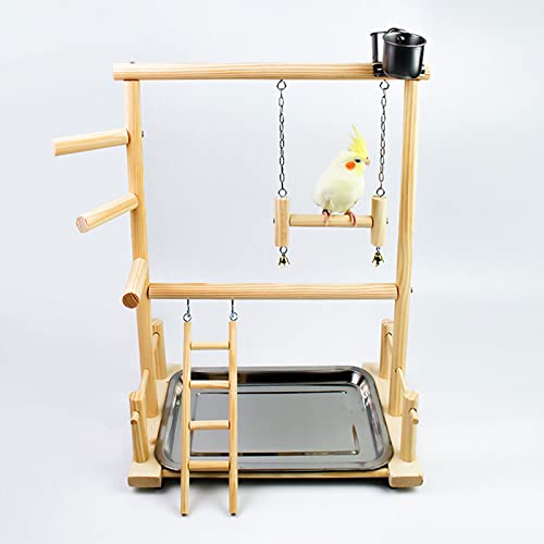 Oukerde Aves Juego Stand Área de Juego,Pájaros Parque de Juegos de Madera,Juguete Pájaro Perca Juego Soporte Gimnasio Oscilación Escalera Colgante para Aves De Compañía Pet Supplies