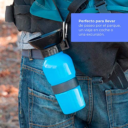 Pack Viaje Mascotas : 2 Cinturon Perro Coche + Bebedero dispensador portatil con Sistema Anti Goteo/Pack Especial Perros para Coches Accesorios para Mascota