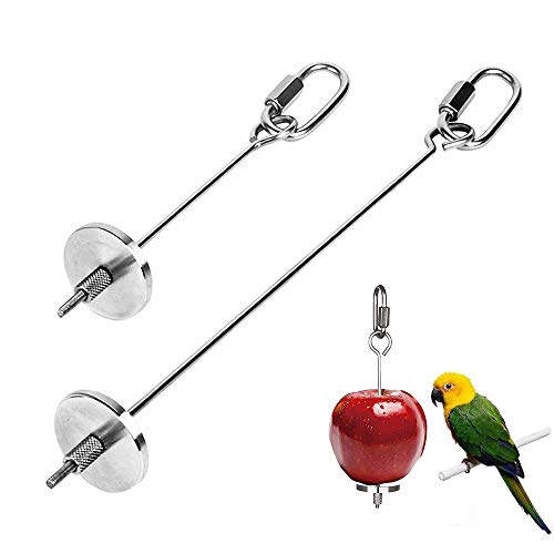 Pájaros para Verduras Comedero, 2 Piezas Pincho Loro, Titular Fruta Pájaro, Juguete Comedero para Pájaros, para Accesorios Jaula Pájaros Herramienta Frutas y Verduras para Loros (Acero Inoxidable)