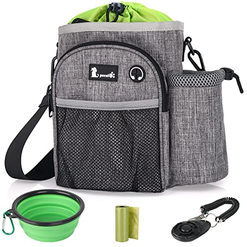 Pecute Bolsa de Entrenamiento para Perros Impermeable con Bolsa para Botella de Agua, Ajustable Bandolera, Cinturón y Pinza de Cinturón