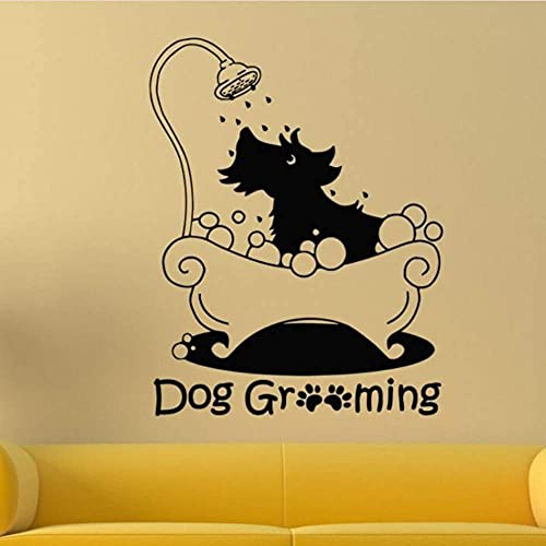 Pegatina de pared para peluquería de perro de 42 x 54 cm, vinilo para mascotas, tienda de mascotas, salón de decoración interior