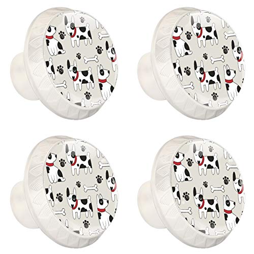 Perillas redondas con diseño de huella de perro para mascotas, diseño de perro, color blanco, cristal, 4 piezas