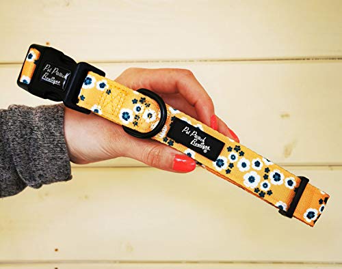 Pet Pooch Boutique - Collar para Perro, diseño Floral, 200 g, Talla L, Color Caqui y Amarillo