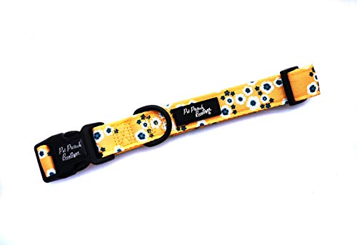 Pet Pooch Boutique - Collar para Perro, diseño Floral, 200 g, Talla L, Color Caqui y Amarillo
