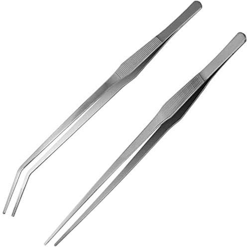 Pinzas de acuario extra largas de 38 cm, acero inoxidable rectas y curvadas para herramientas Aquascape de plantas de pecera, pinzas de alimentación