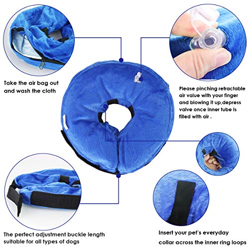 Qiraoxy Protector Suave Collar Inflable para Mascotas Perro Gato Protección de Curación de Heridas Collar de Seguridad para Mascotas Anti Mordedura Tela Exterior de Gamuza Cono para Gato