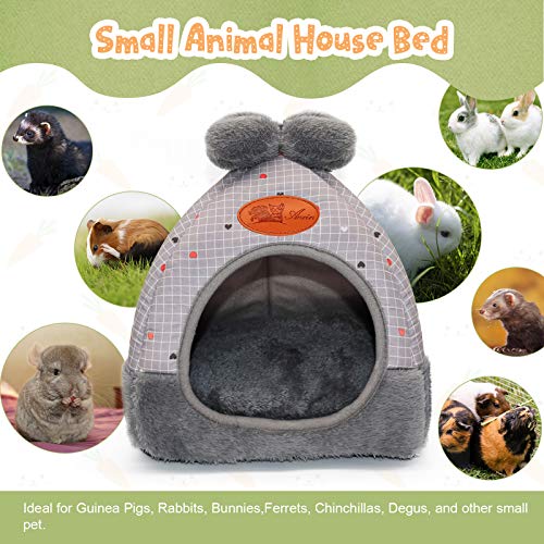 RANYPET Cama de conejito de indias cálidas camas cuevas lindas casas con lazo grande accesorios para conejos enanos hámster conejito hurones ratas erizos chinchilla gris