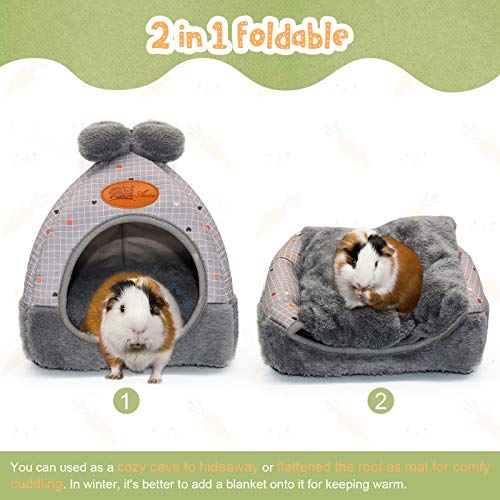 RANYPET Cama de conejito de indias cálidas camas cuevas lindas casas con lazo grande accesorios para conejos enanos hámster conejito hurones ratas erizos chinchilla gris