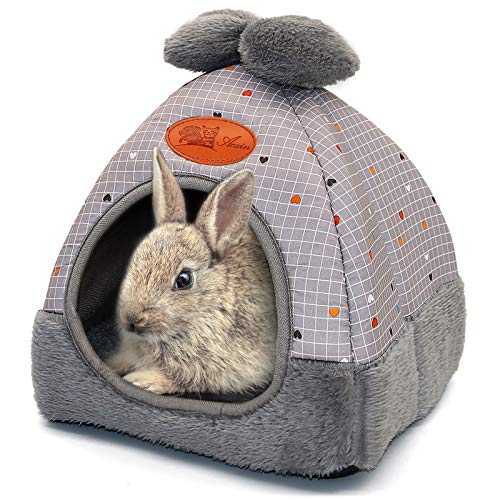 RANYPET Cama de conejito de indias cálidas camas cuevas lindas casas con lazo grande accesorios para conejos enanos hámster conejito hurones ratas erizos chinchilla gris