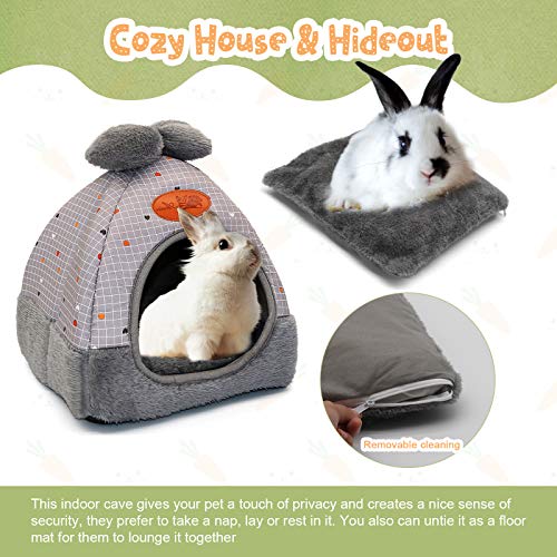 RANYPET Cama de conejito de indias cálidas camas cuevas lindas casas con lazo grande accesorios para conejos enanos hámster conejito hurones ratas erizos chinchilla gris