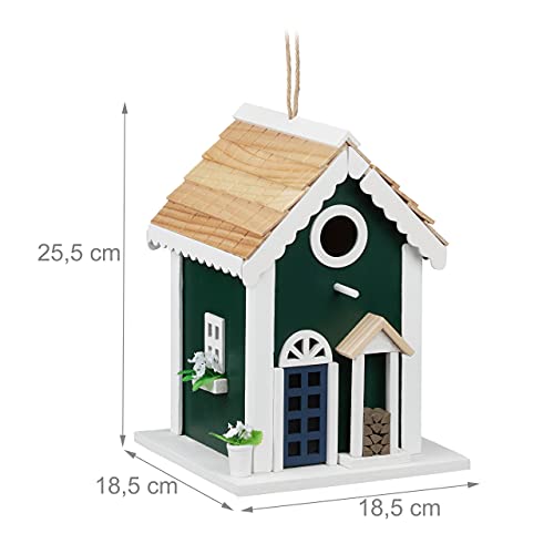 Relaxdays Comedero Casa Pájaros, Caja Nido Aves Silvestres, Pajarera Colgante, 25, 5x18,5 cm, Casita Nidal Madera, Gorriones