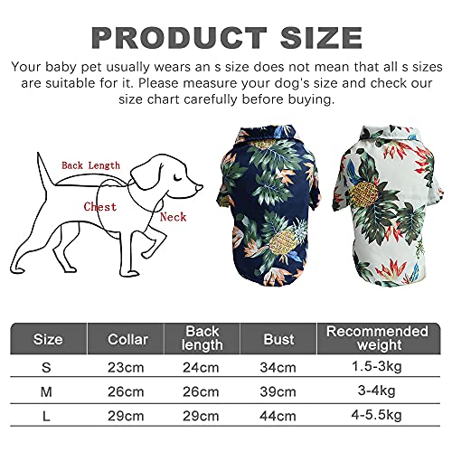 RoxNvm Camiseta de Verano para Perros, Camisas de Perro Hawaiano, Playera para Perros Estilo Resort de Playa, Ropa de Perro Transpirable de Moda para Cachorros, 2 Piezas, Azul y Blanco (Grande)