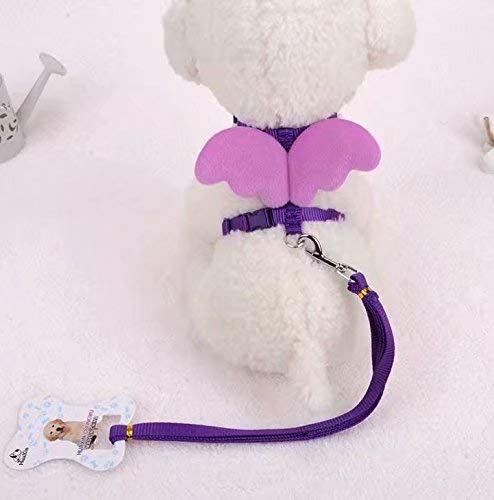 SANDIN 1x Alas de ángel ala de ángulo Ajustable Hurón de Conejo Hurón de Cerdo Arnés Correa Correa de Plomo Cofre Tracción Trasera Cuerda Nylon para Mascotas Peque?as Purple XS