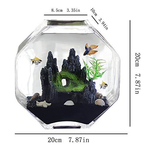 sararui Pecera Cristal Creativo Transparente Tanque de Pesca Oficina Inicio Desktop Pequeño Tanque de Peces Adornos Goldfish Ornamental Fish Tank Pecera Pequeña