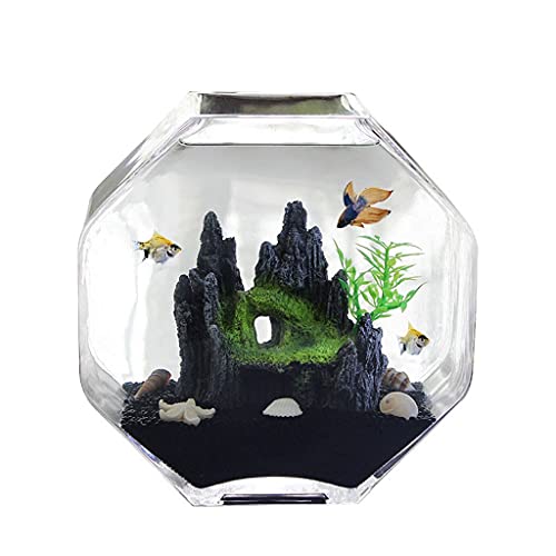 sararui Pecera Cristal Creativo Transparente Tanque de Pesca Oficina Inicio Desktop Pequeño Tanque de Peces Adornos Goldfish Ornamental Fish Tank Pecera Pequeña