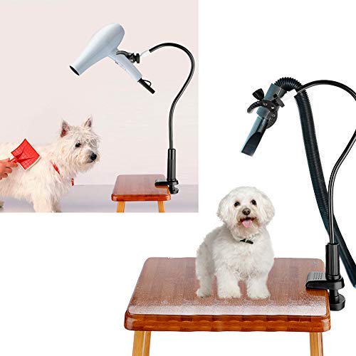 Soporte para secador de pelo para mascotas, rotación de 360 grados manos libres soporte para secador de pelo de aleación de aluminio cuello de cisne para perro gato mesa de aseo