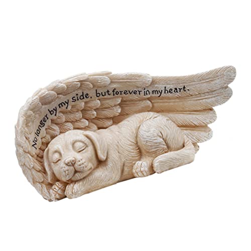 SouiWuzi Ángel Mascotas Estatua Memorial Memorial Grave Marcador Tributo Durmiente Perro Dormitorio En Alas Angel Alas Resina Ornamento Escultura para Jardín Estatua Decoración